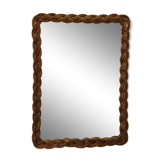1960s rectangular rattan mirror - 65x48cm