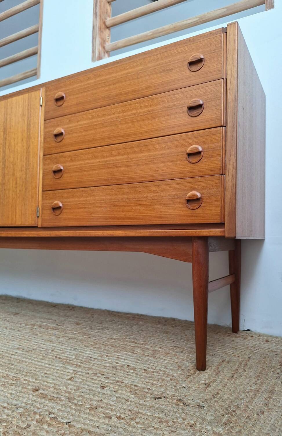 Very large vintage teak sideboard, buffet, display cabinet.