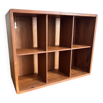 Vintage wall shelf in Scandinavian/Danish teak – 6 compartments – 1960s