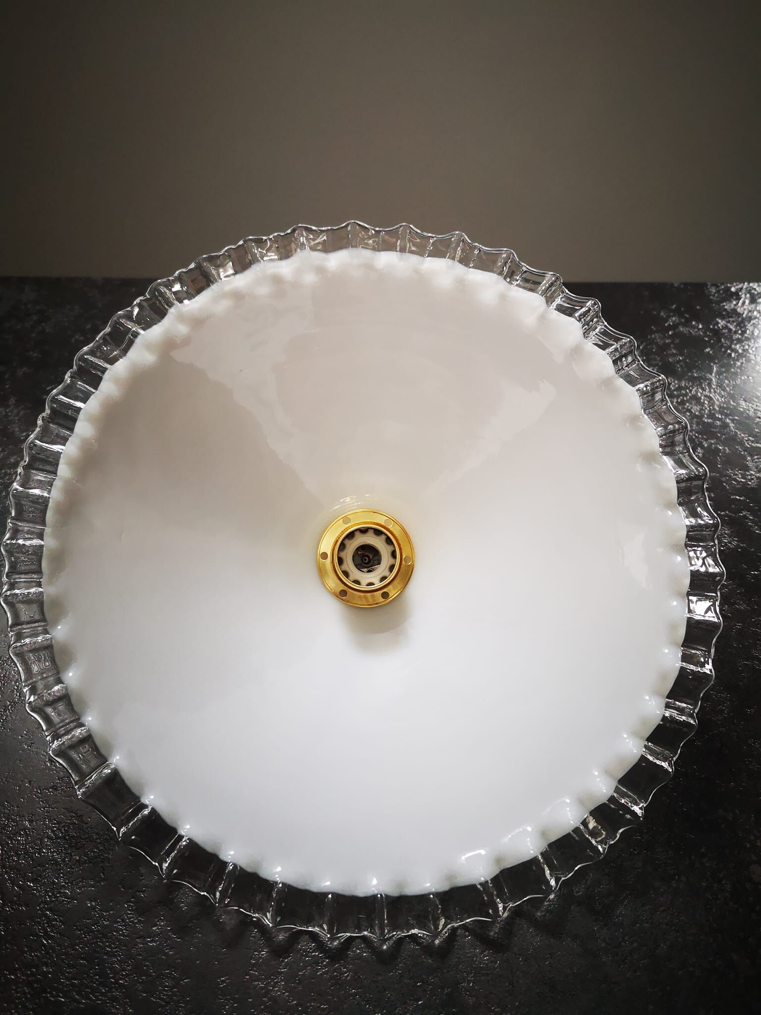 Suspension / lampshade opaline white toothed Art Deco 1930 TBE Ø 26 cm