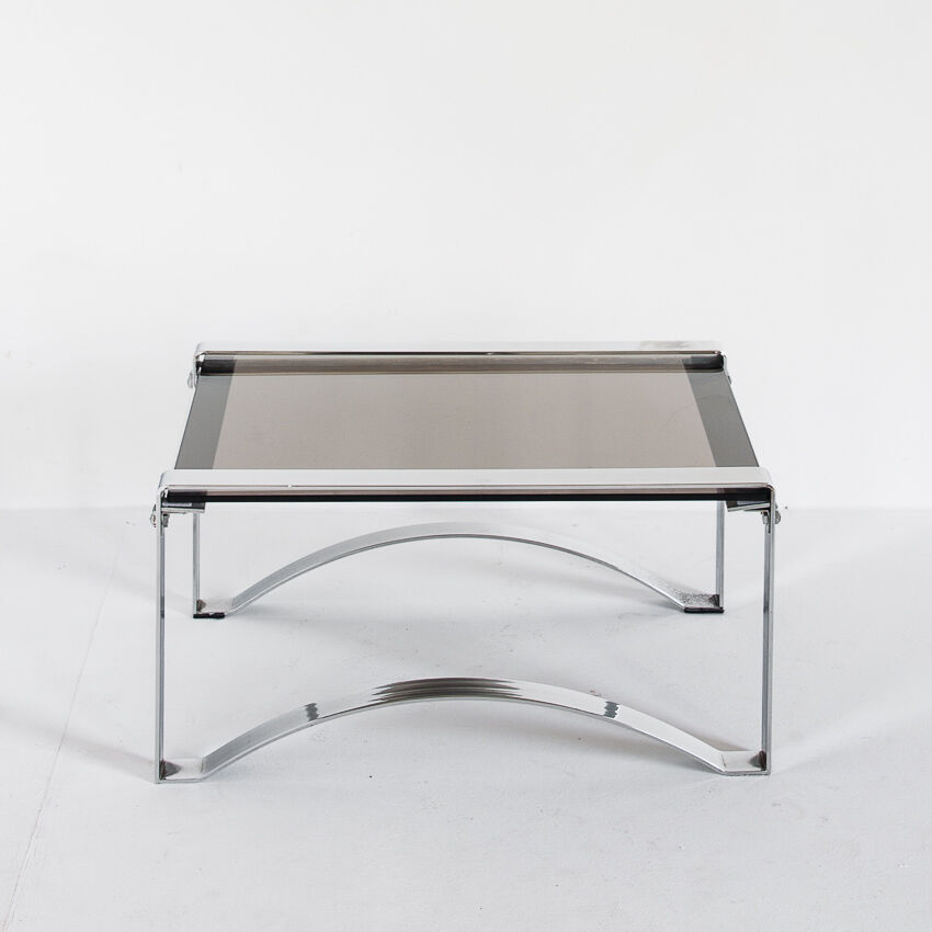 Vintage coffee table in chromed metal and glass, France 1970