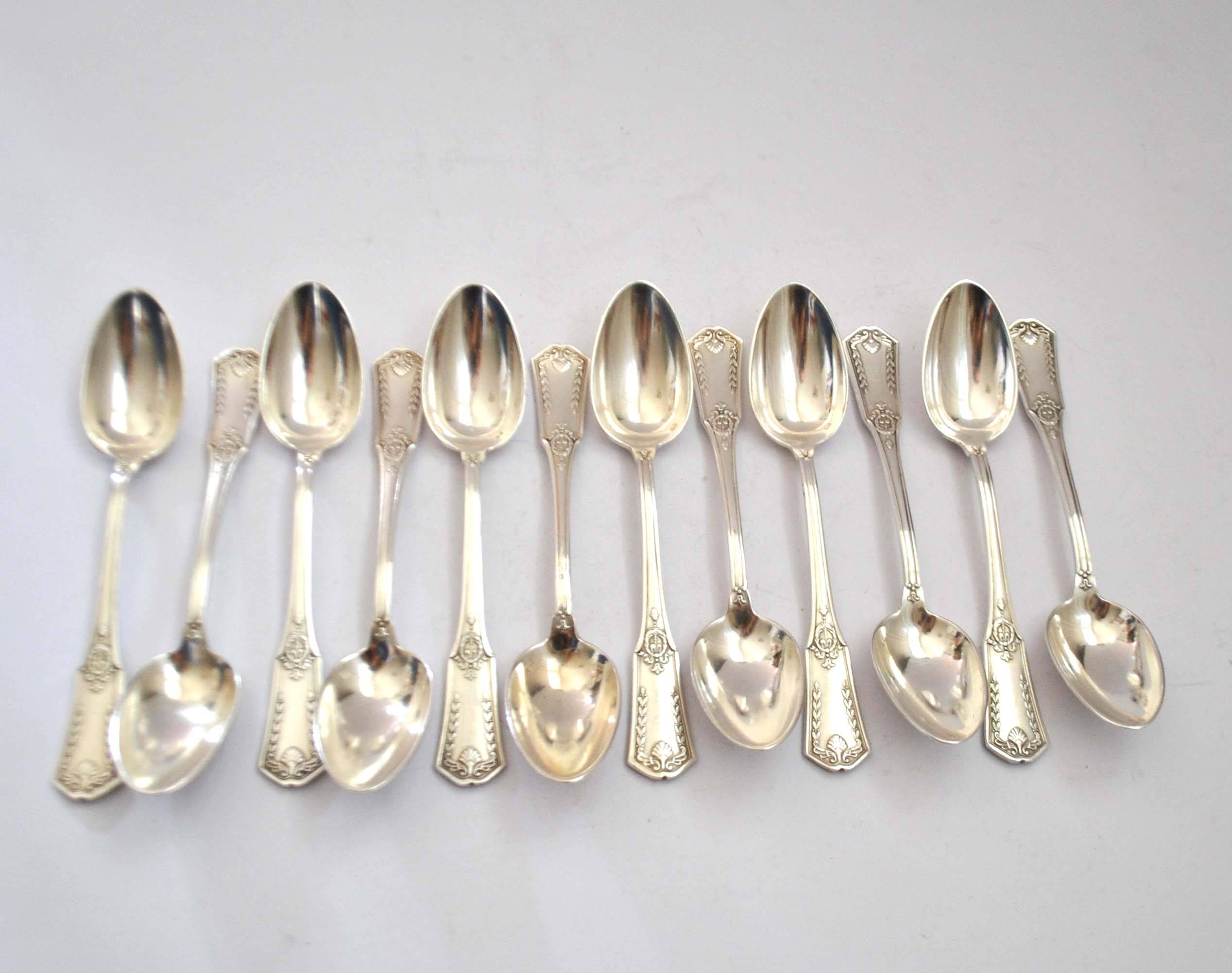 SFAM 12 EMPIRE dessert teaspoons in silver metal model "Sans embarrass" 14.5cm