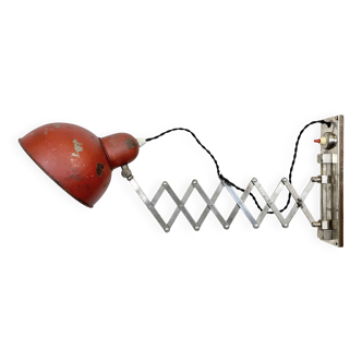 Red Industrial Midcentury Scissor Wall Lamp, 1950s