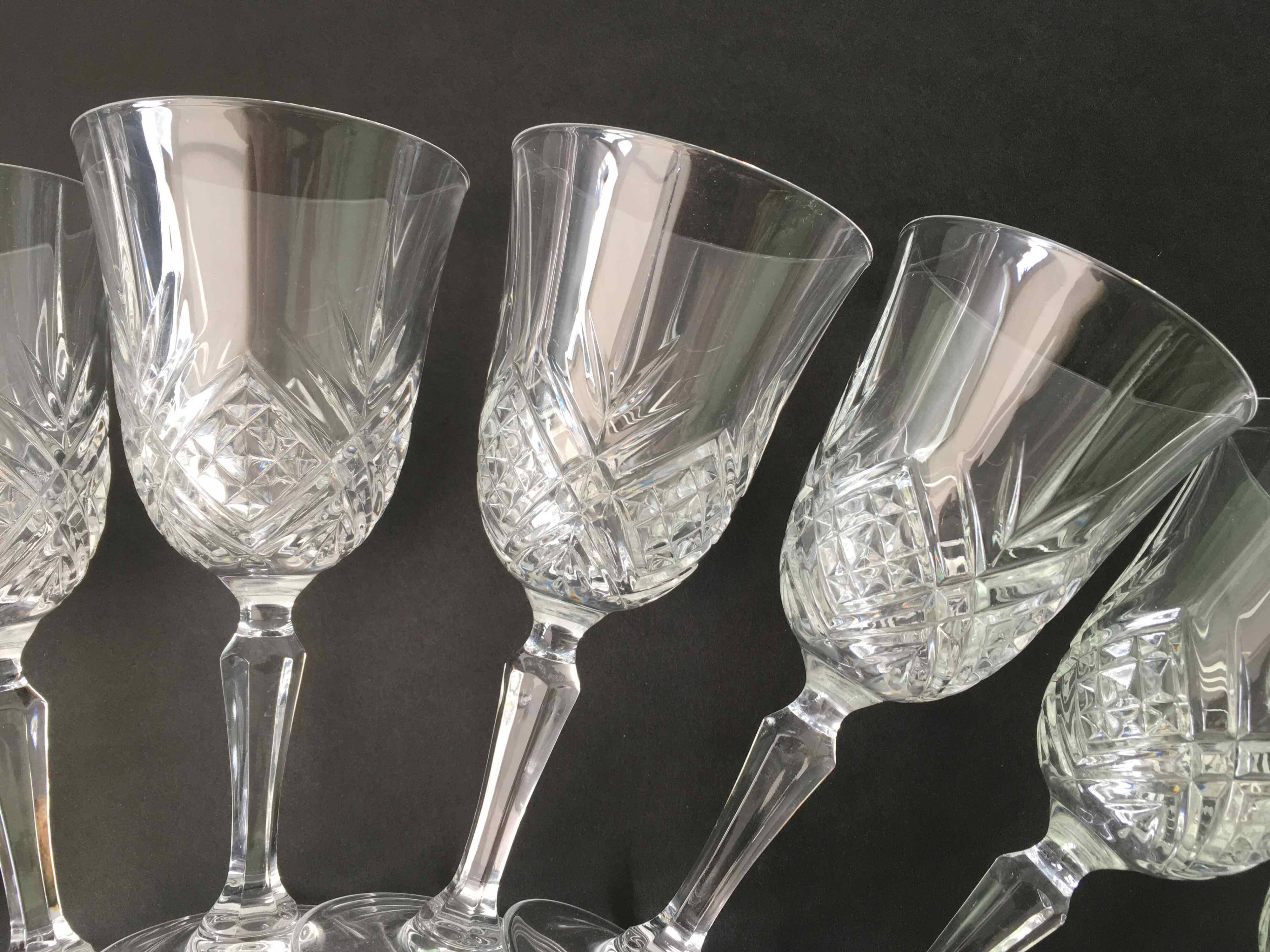 12 large cut crystal wine glasses