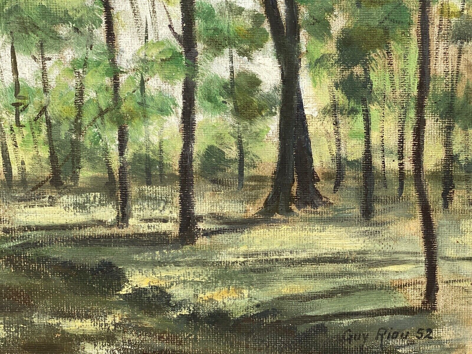 Gouache watercolor on paper by guy riou sous bois 1952 frame ceruse
