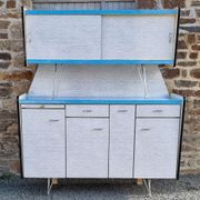 Buffet formica SIF, 3 doors, gray and blue, vintage, 50s