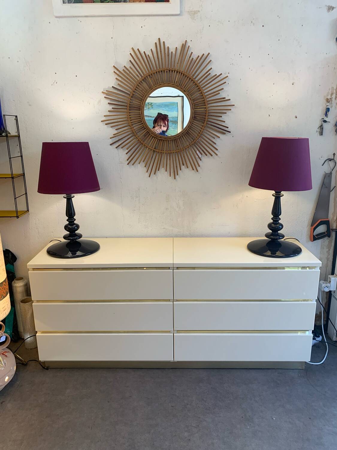 Commode double en laque beige années 80’ Eric Maville