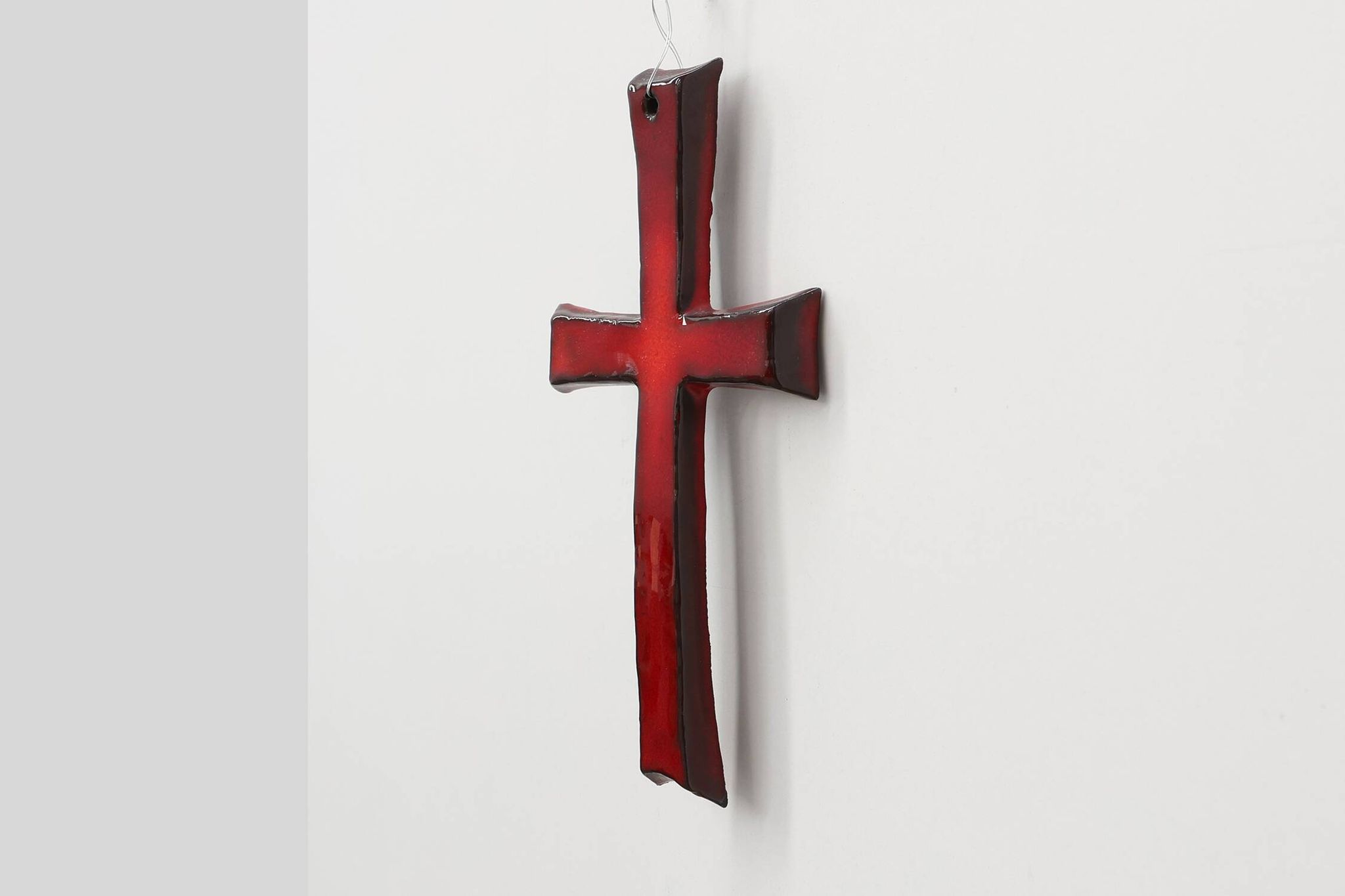 Red glazed ceramic Cross by Vandeweghe for Amphora, Belgium, ca. 1960