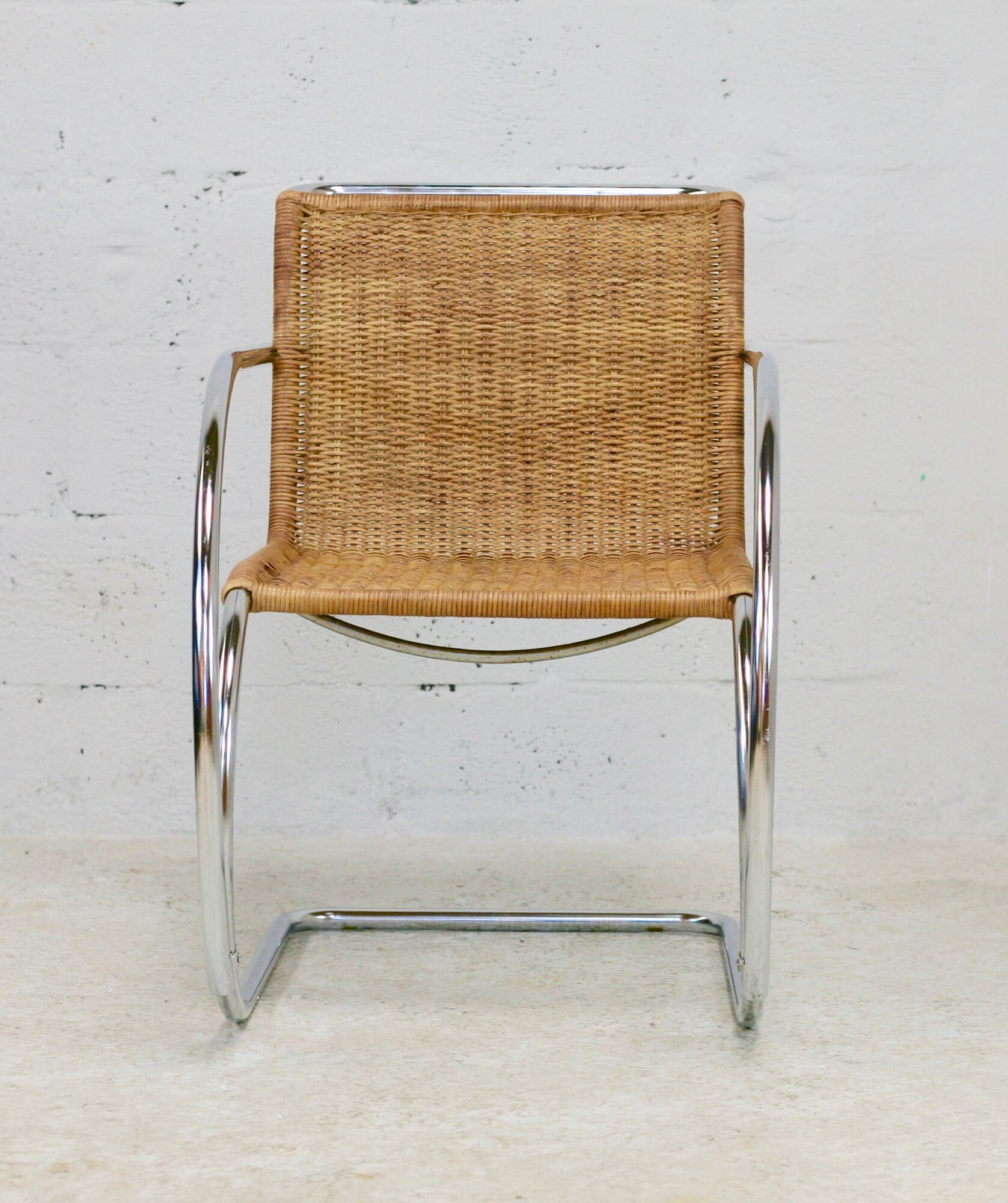 MR20 armchair, tubular chromed steel and rattan, Mies van der Rohe, circa 1960