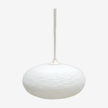 Vintage pendant lamp in white frosted glass