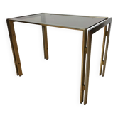 Table d'appoint 70's chrome et doré, Hollywood Regency, bout de canapé