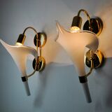 Pair of white fleur-de-lis wall lights, Murano glass, Italy, 1970
