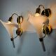 Pair of white fleur-de-lis wall lights, Murano glass, Italy, 1970