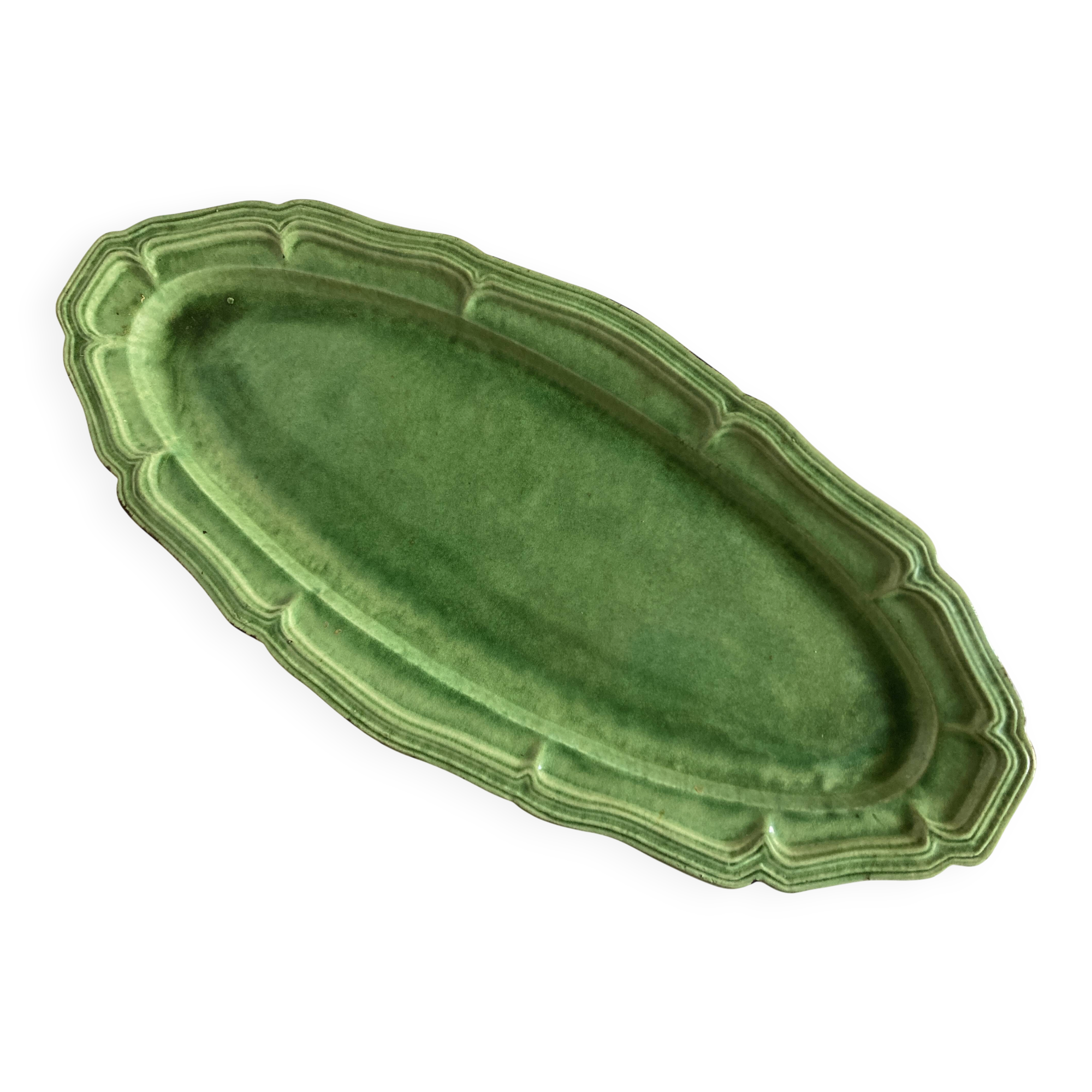 Dieulefit XXXL glazed earthenware dish with fluting 1950