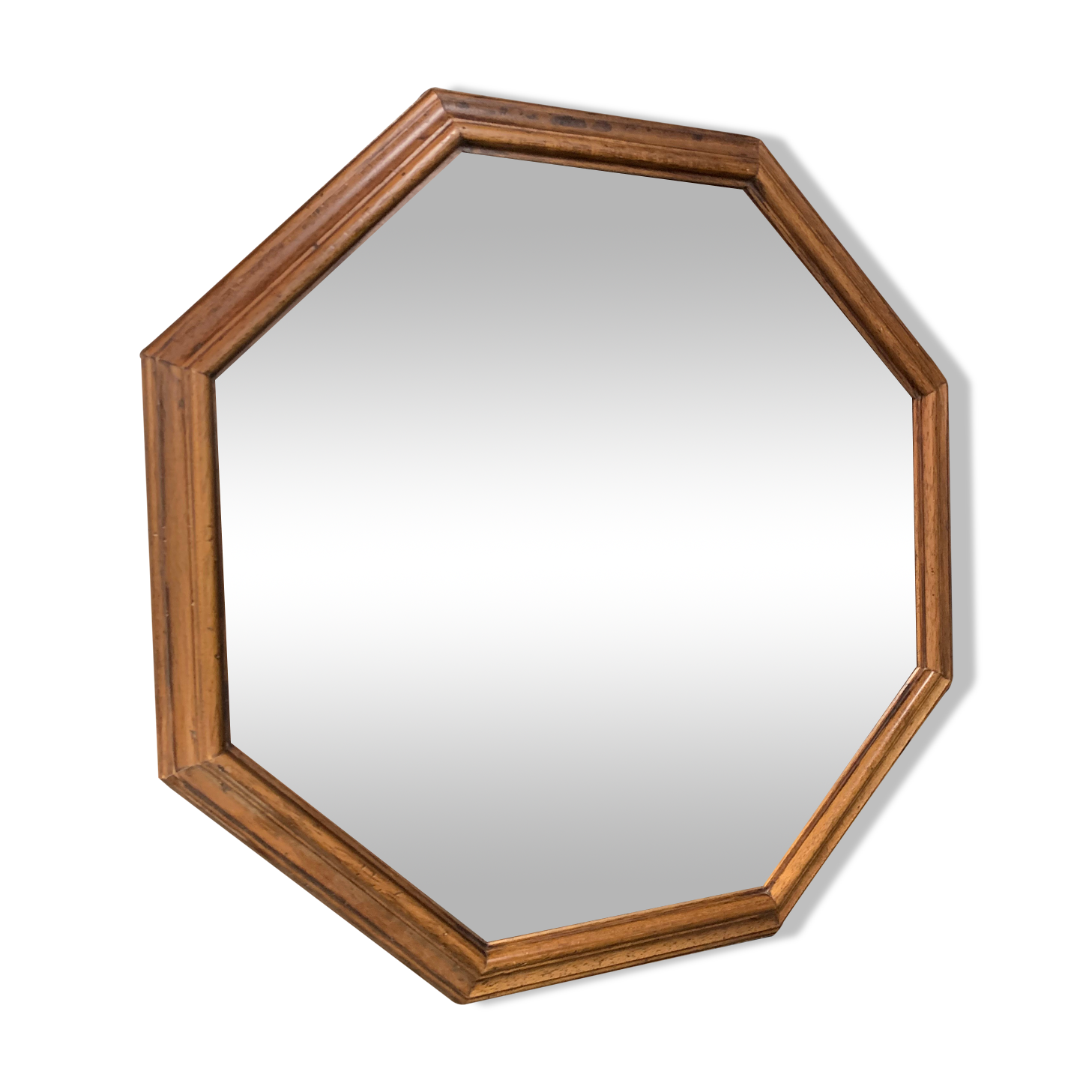 Octagonal vintage wooden mirror