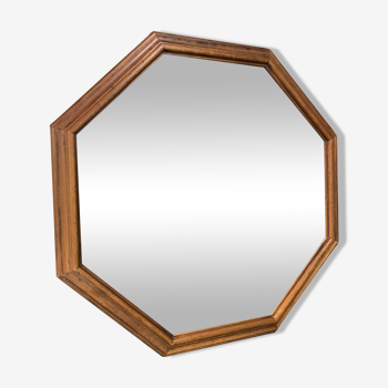Octagonal vintage wooden mirror