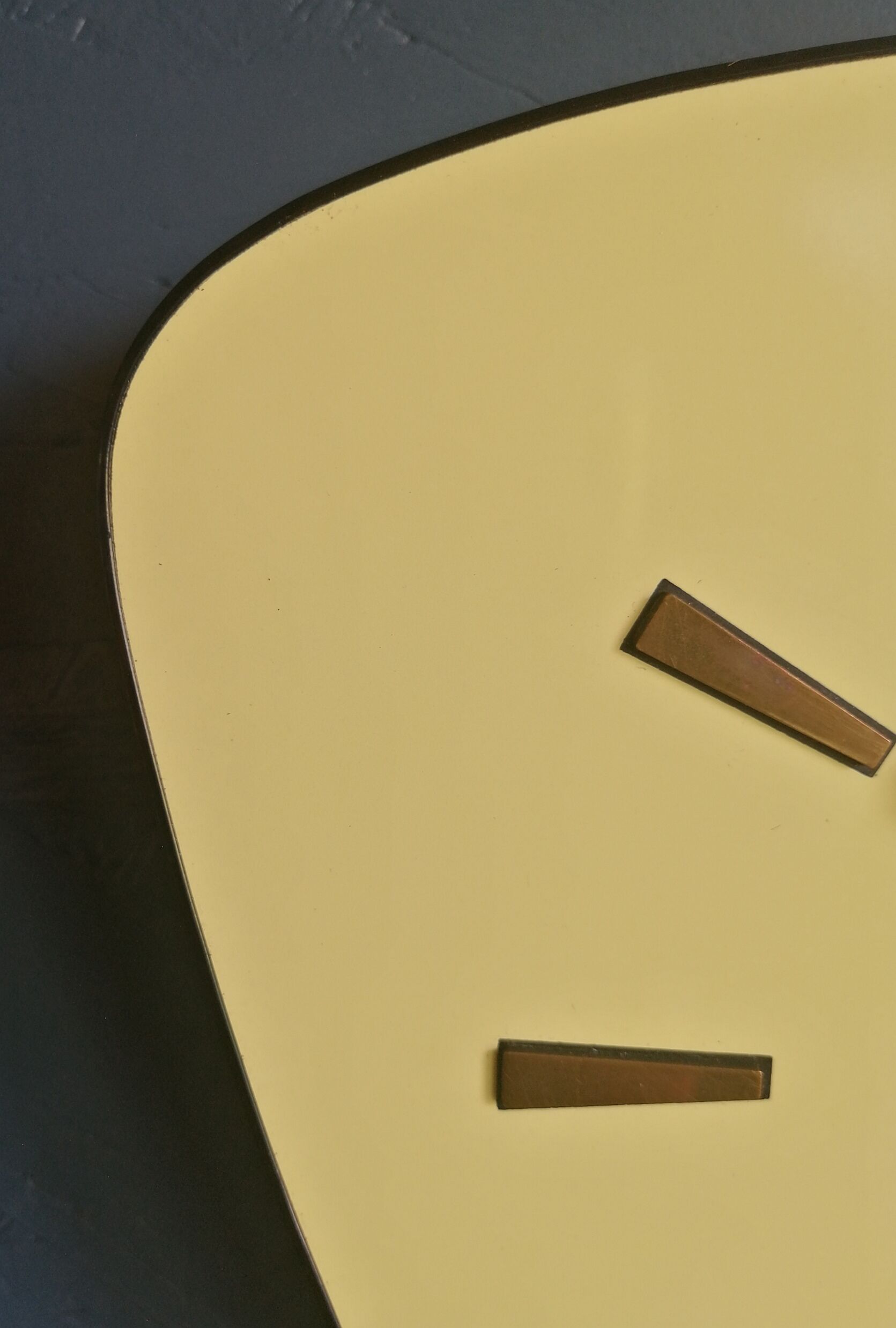 Vintage formica clock asymmetrical silent wall clock "Golden yellow Jaz"