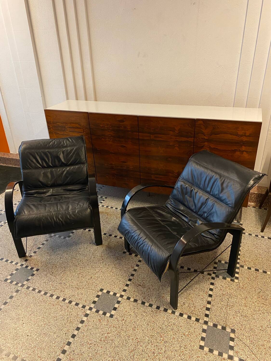 Pair of "Polhem" armchairs in leather by Tord Björklund for Ikea 1980.