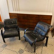 Pair of "Polhem" armchairs in leather by Tord Björklund for IKEA 1980.