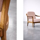 Vintage Mid-Century Modern Wood and Fabric Armchairs from W. Knoll, Set of 2