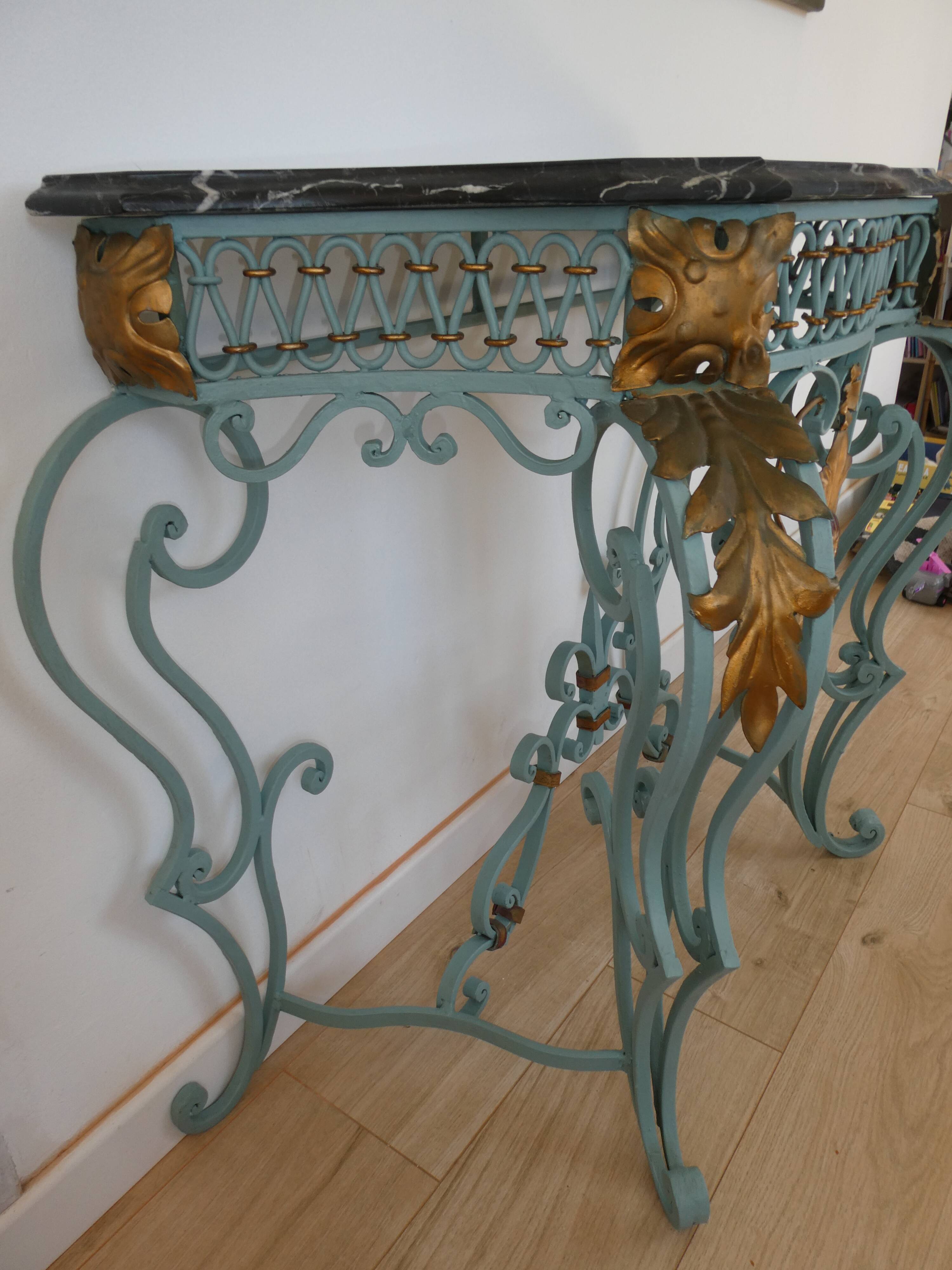 Magnificent Louis XV style iron and marble console