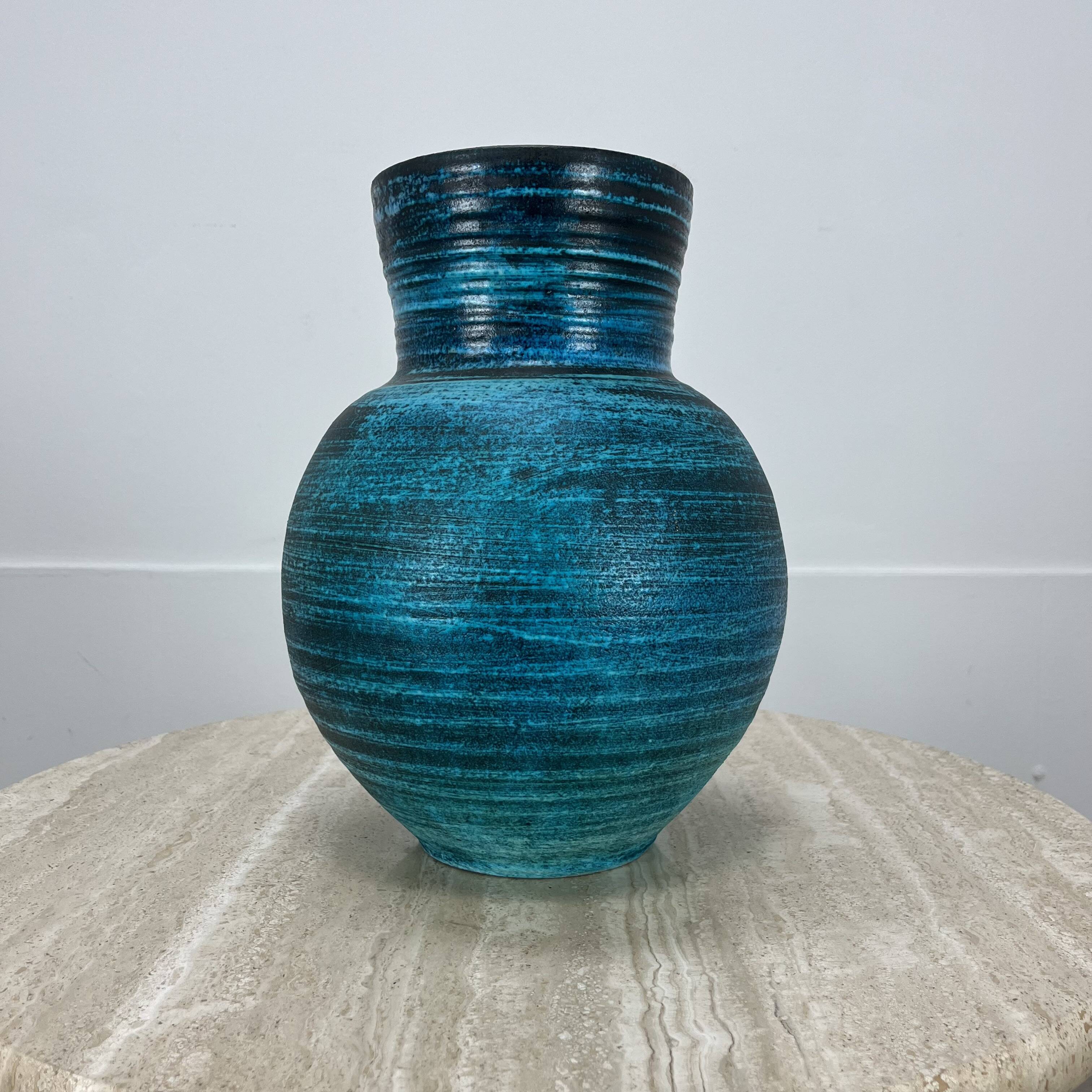 Accolay vase, blue Gallic ceramic, 1960s
