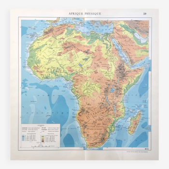 Carte ancienne Afrique 43x43cm de 1950