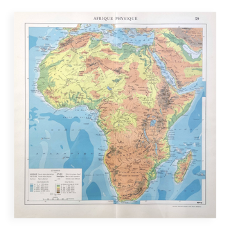 Carte ancienne Afrique 43x43cm de 1950