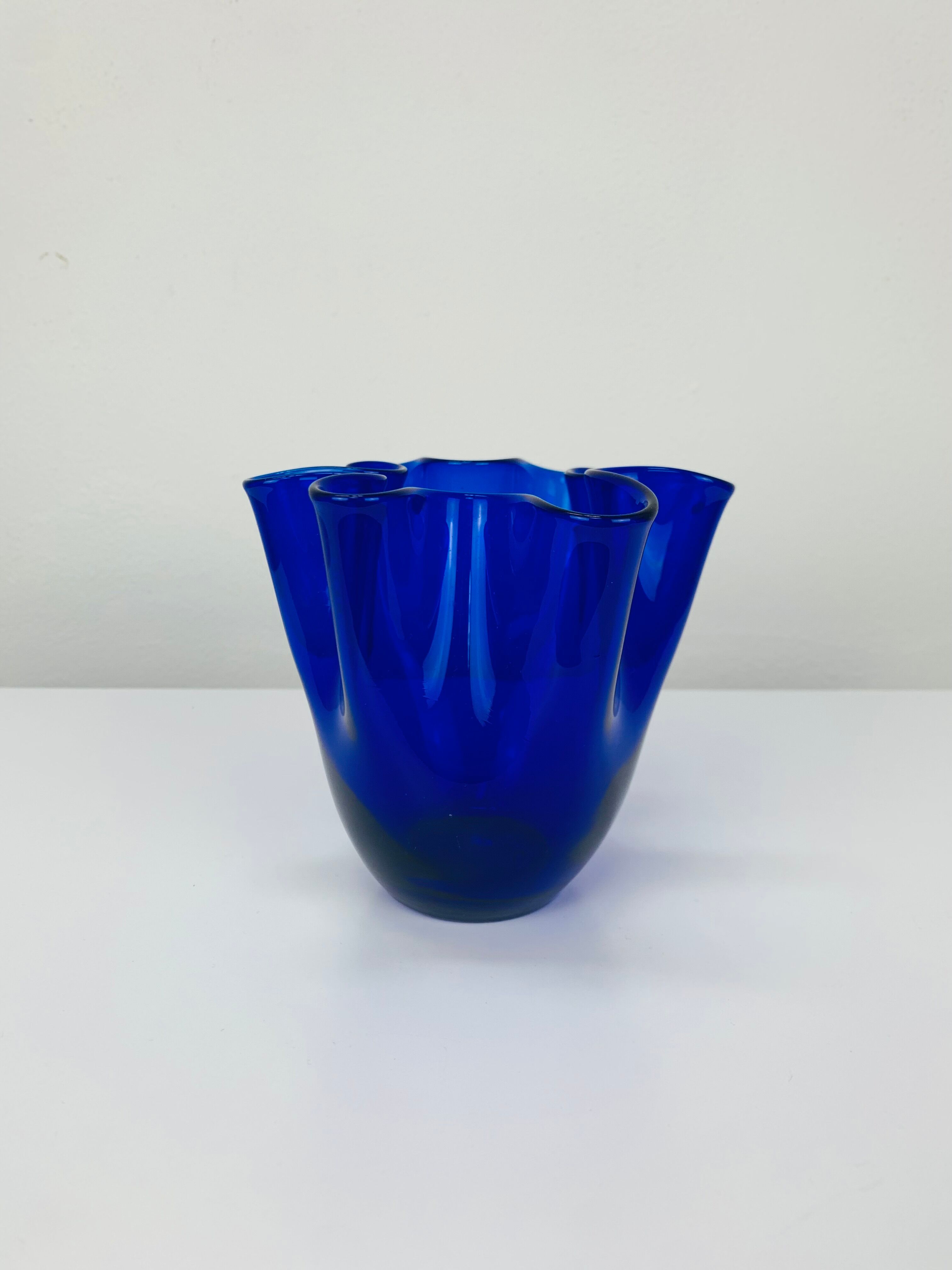 Vintage cobalt blue glass handkerchief vase