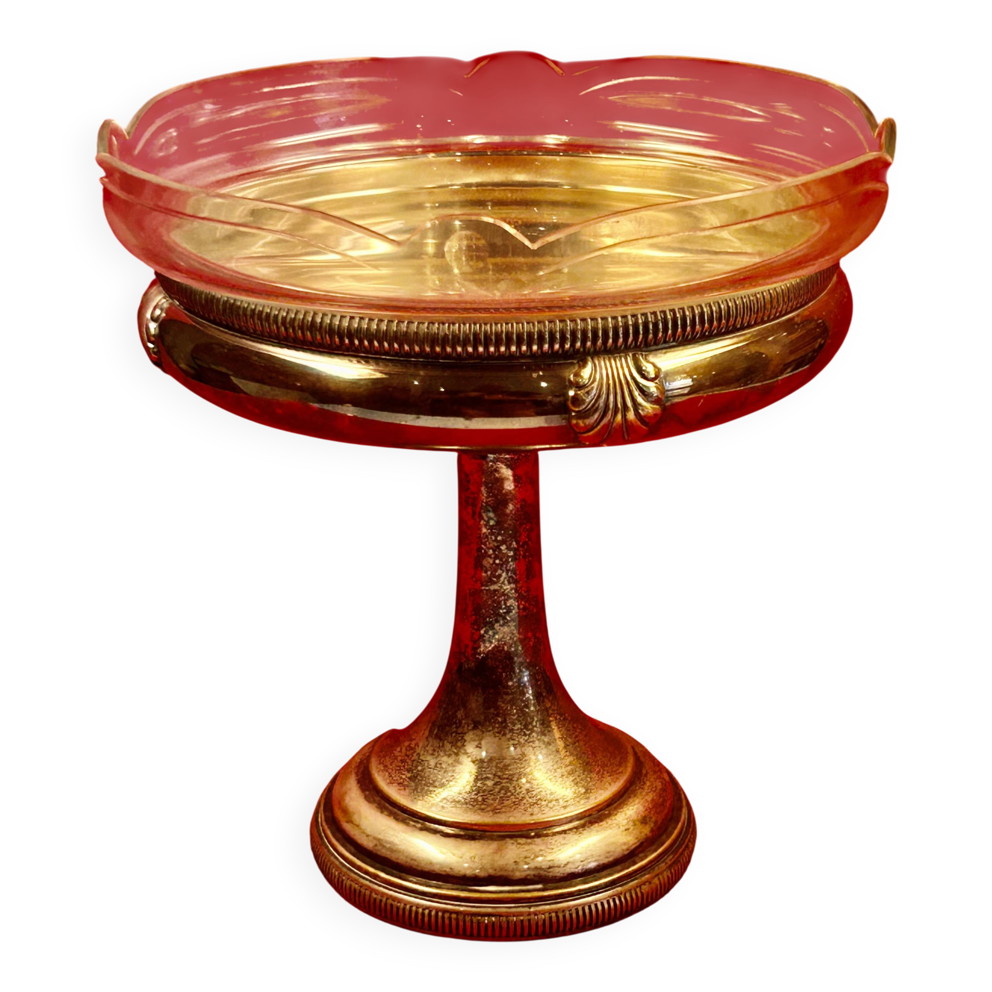 Art Deco fruit bowl in silver-plated metal and cut glass