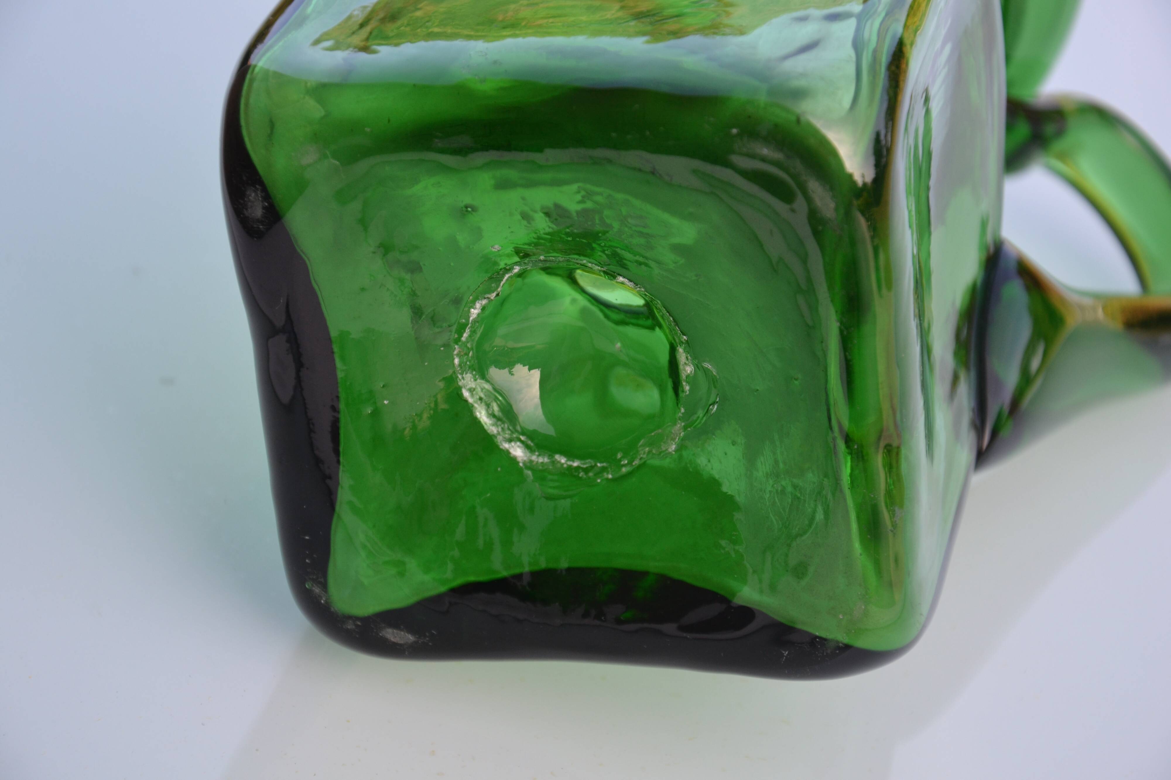 Handcrafted green glass pitcher from Spain