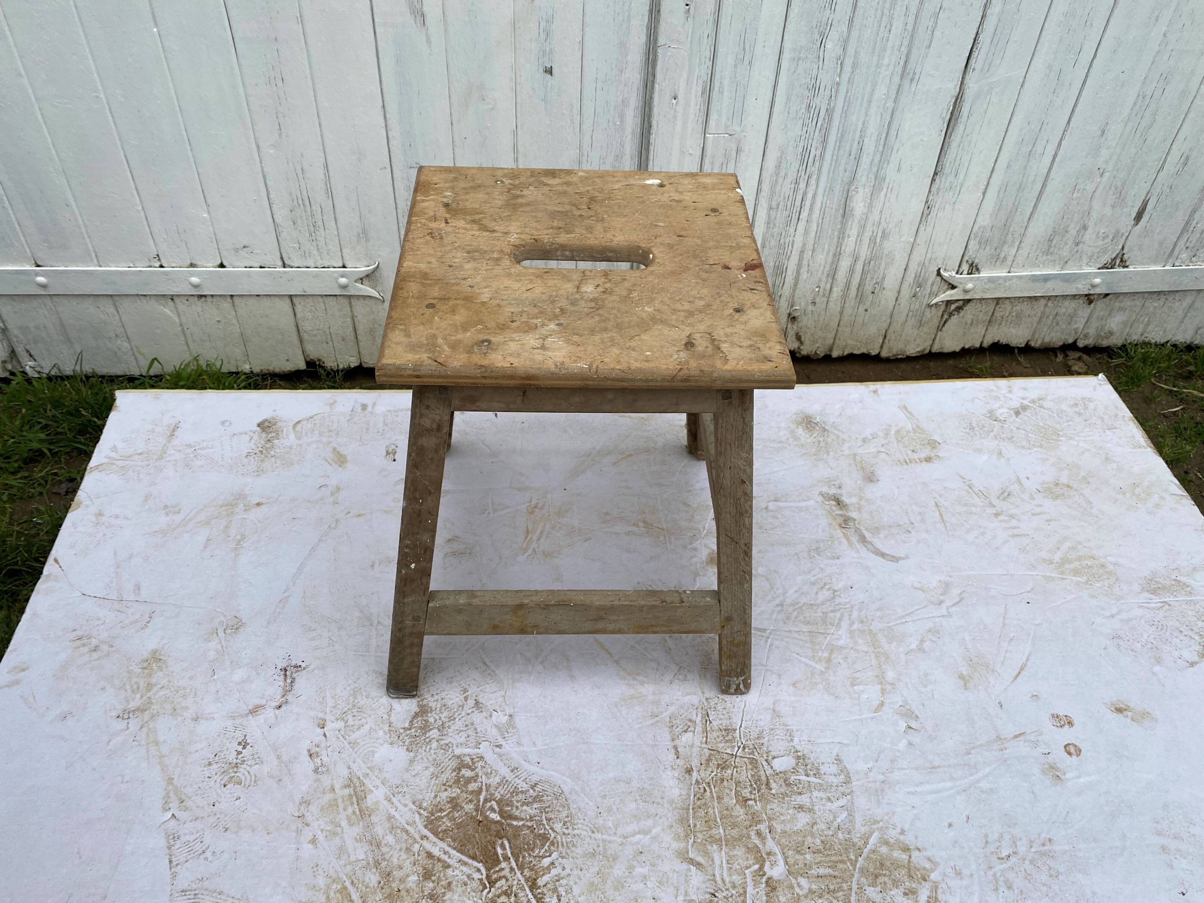Wooden workshop stool from the 1950s