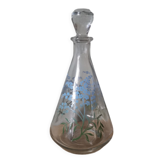 Vintage screen-printed glass carafe with flower pattern