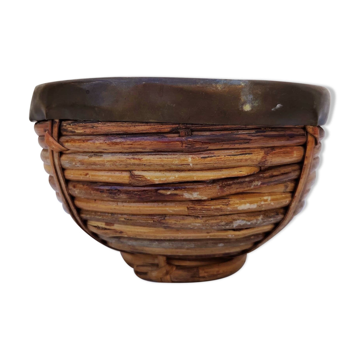 Gabriella Crespi style rattan and brass basket