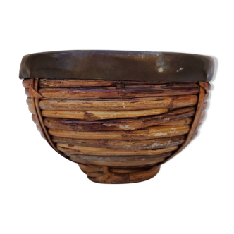 Gabriella Crespi style rattan and brass basket