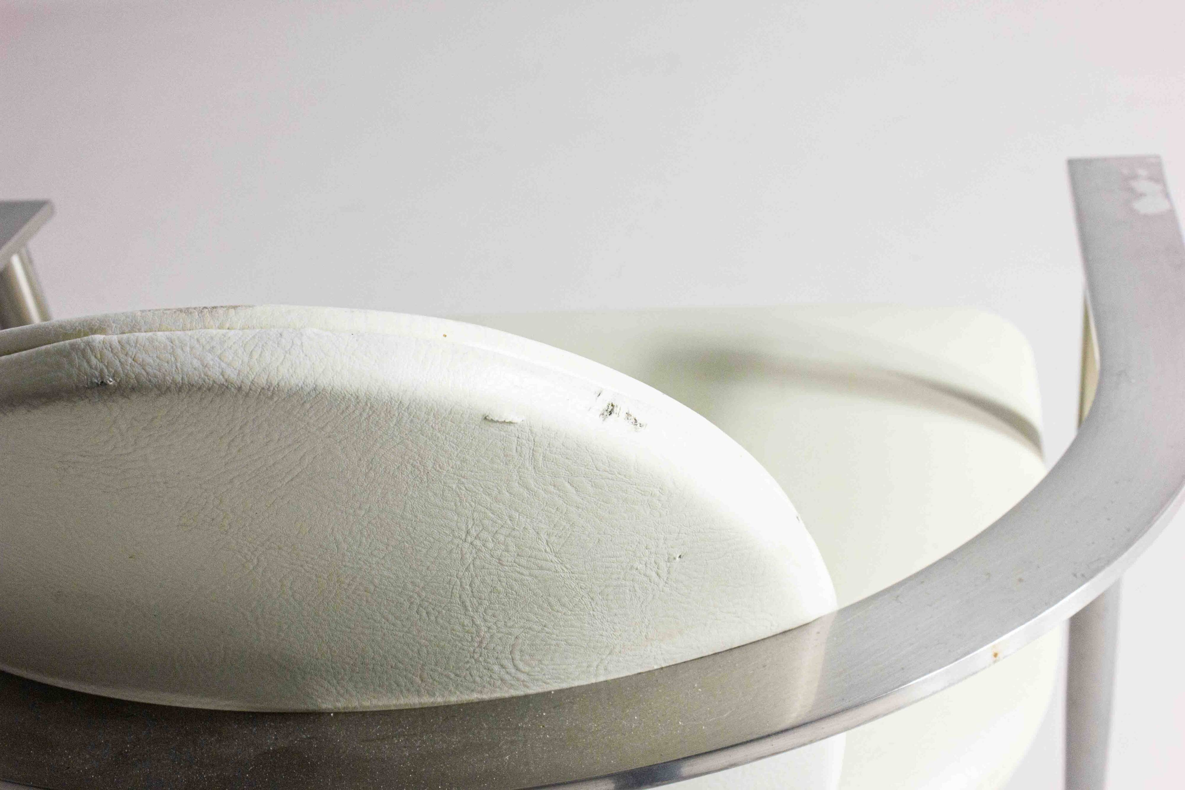 Postmodern dining chairs in steel and white leather, Belgium 1980s