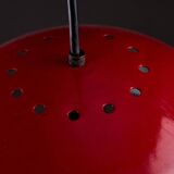 Italian, Hemispherical Red Aluminum Pendant with Round Holes on Top, 1970s
