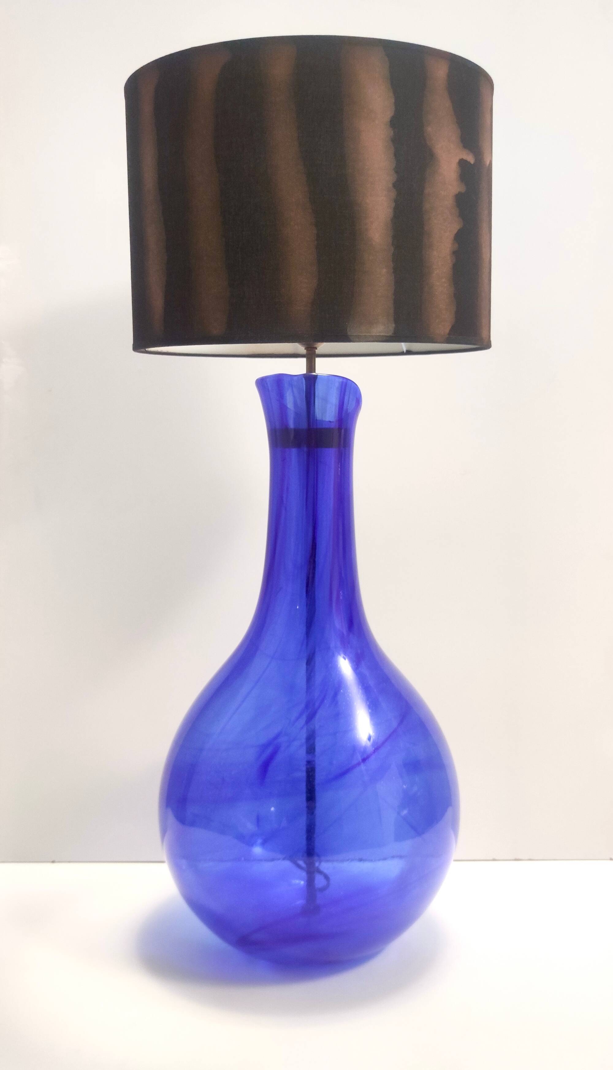 Blue Murano Glass Table Lamp with or without Fabric Lampshade, Italy