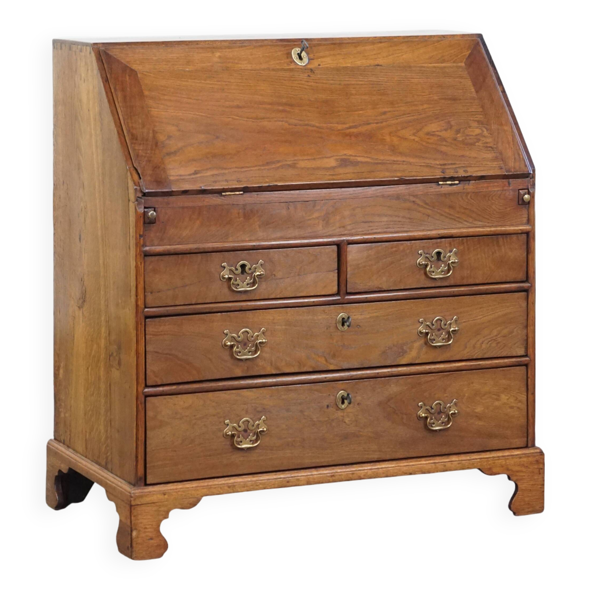 Antique English oak secretaire late 18th/early 19th century with stepped interior and working locks