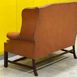 English Georgian Style Tufted Leather Chesterfield Wingback Two Seater Sofa