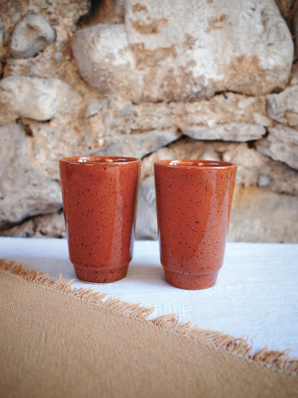 2 coffee cups / Mazagran in Digoin sandstone