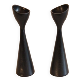 Pair of vintage Scandinavian wooden candle holders