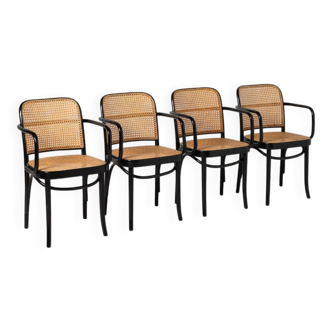 Set of 4 number 811 cane chairs by Josef Hoffmann, Poland, circa 1970s