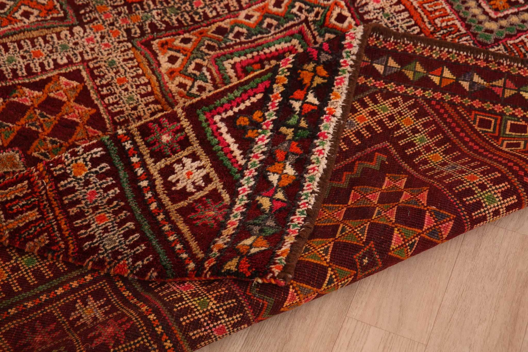 Burgundy Vintage Moroccan Rug 168 x 297 cm, Berber Wool Rug, Handmade Rug