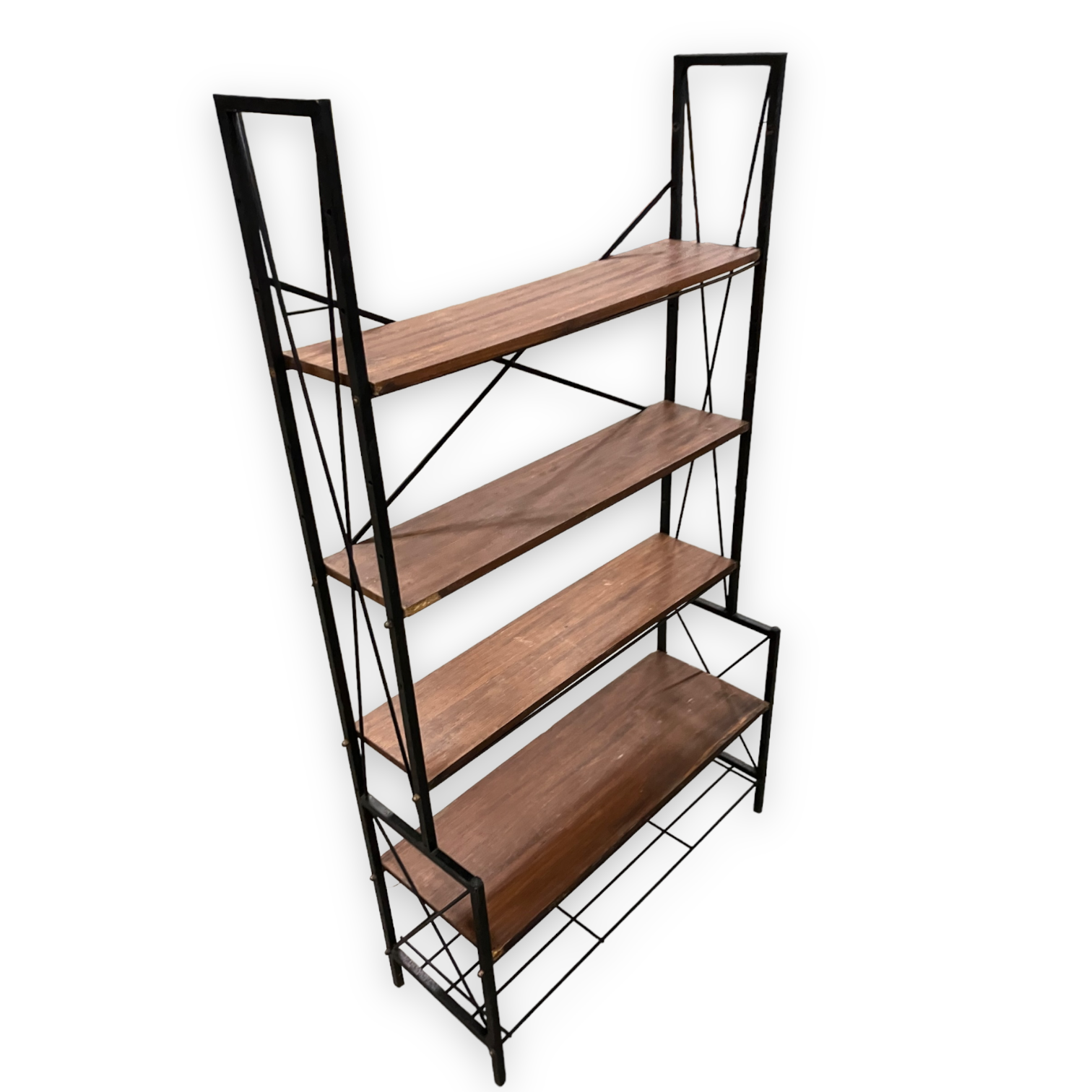 1950s teak and black metal shelf bookcase