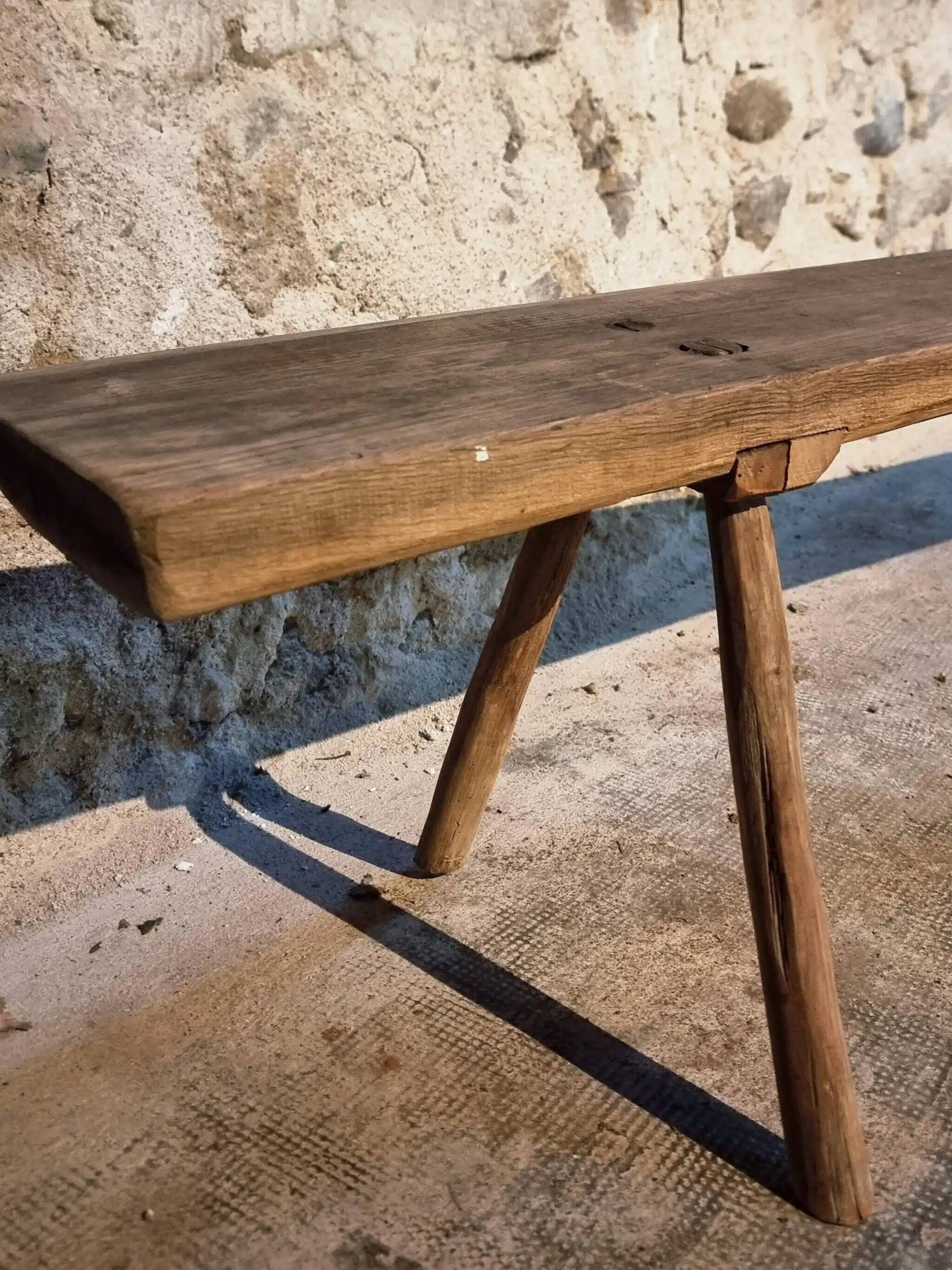 Antique primitive oak bench – Circa 1900, Allier region, France