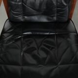 Black leather set of 4 Art Deco design dining chairs with armrests