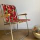 Vintage folding camping armchair with red flower pattern from sieger made in germany