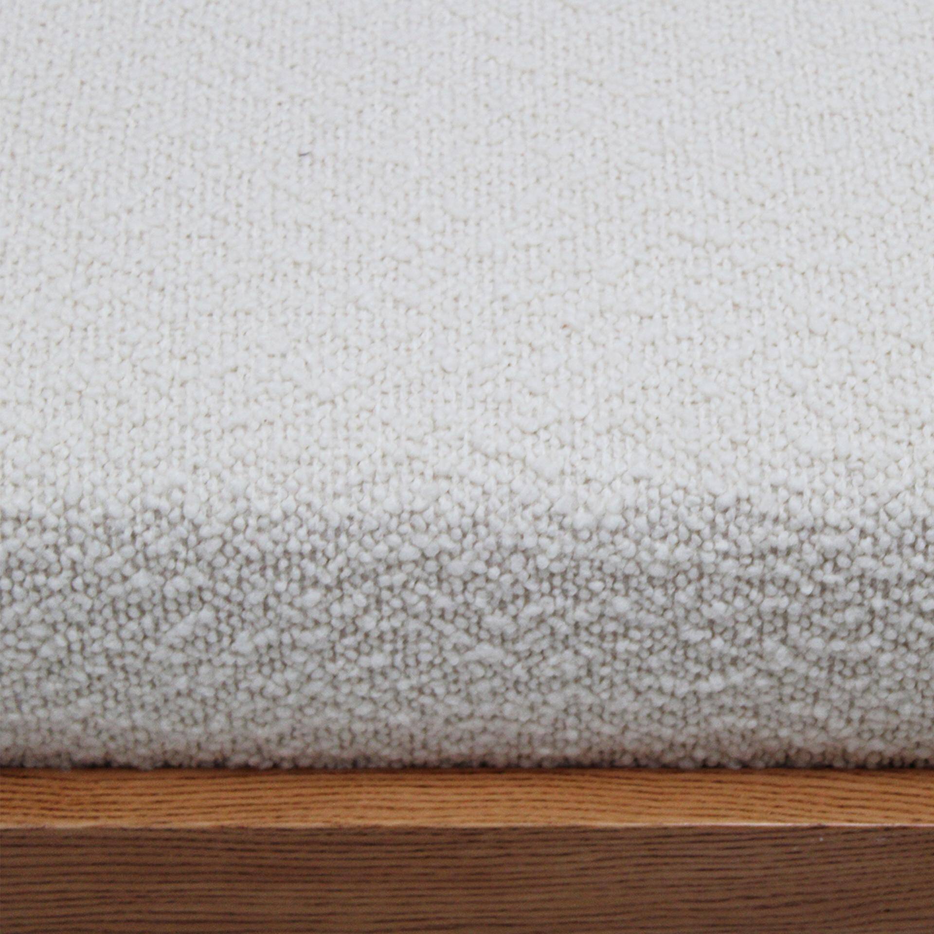 Brutalist Style Bench with Solid Oak Pyramid Bases and Ivory Bouclé Upholstery