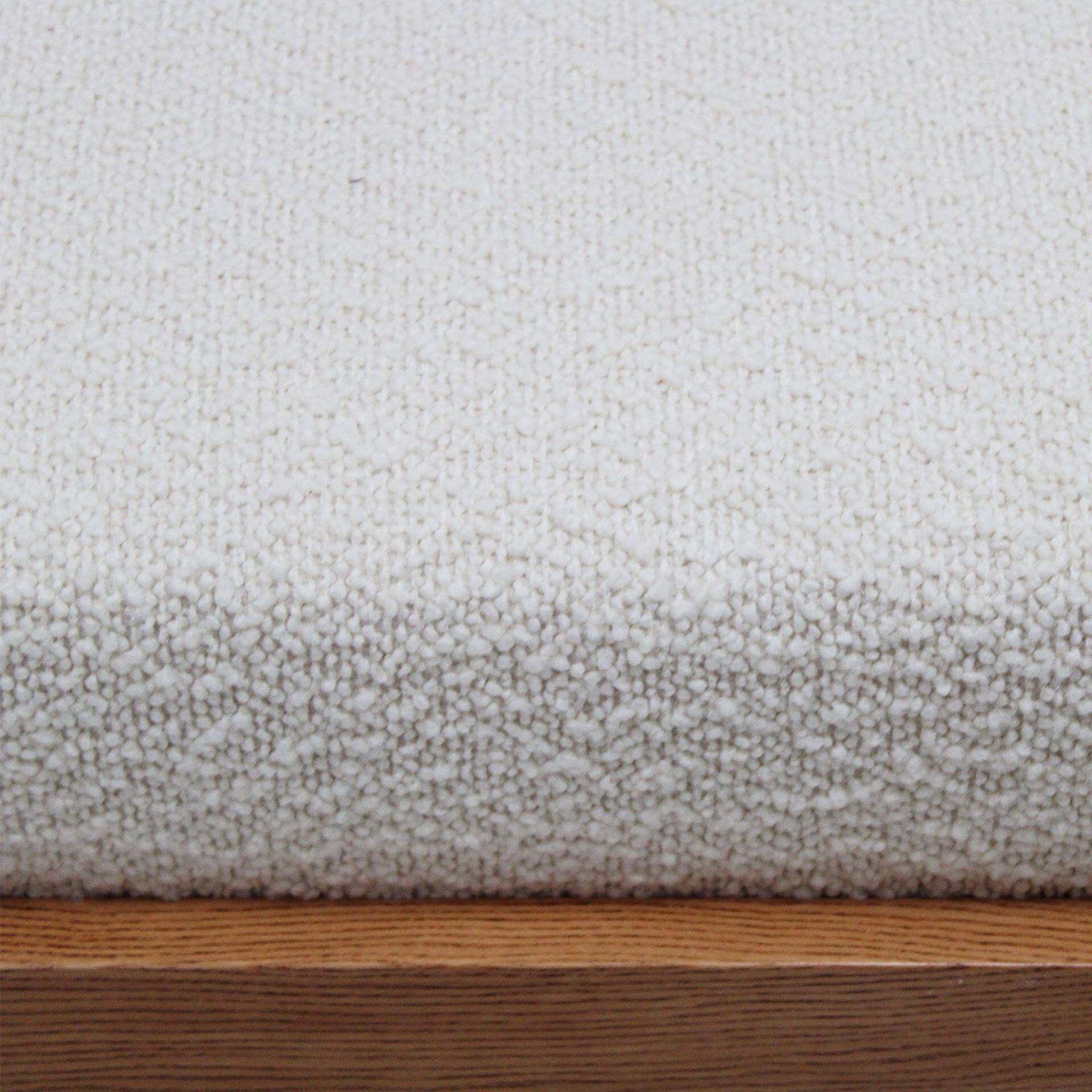 Brutalist Style Bench with Solid Oak Pyramid Bases and Ivory Bouclé Upholstery